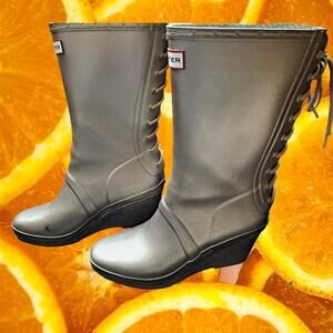 Hunter Gold Rubber Boots with‎ Lace Up Back Size 9